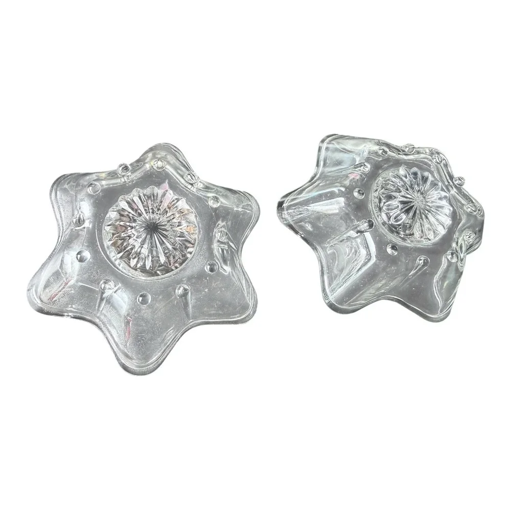 Vintage Star Glass Candle Holder Set Clear Scalloped Taper Holders 2pc Celestial